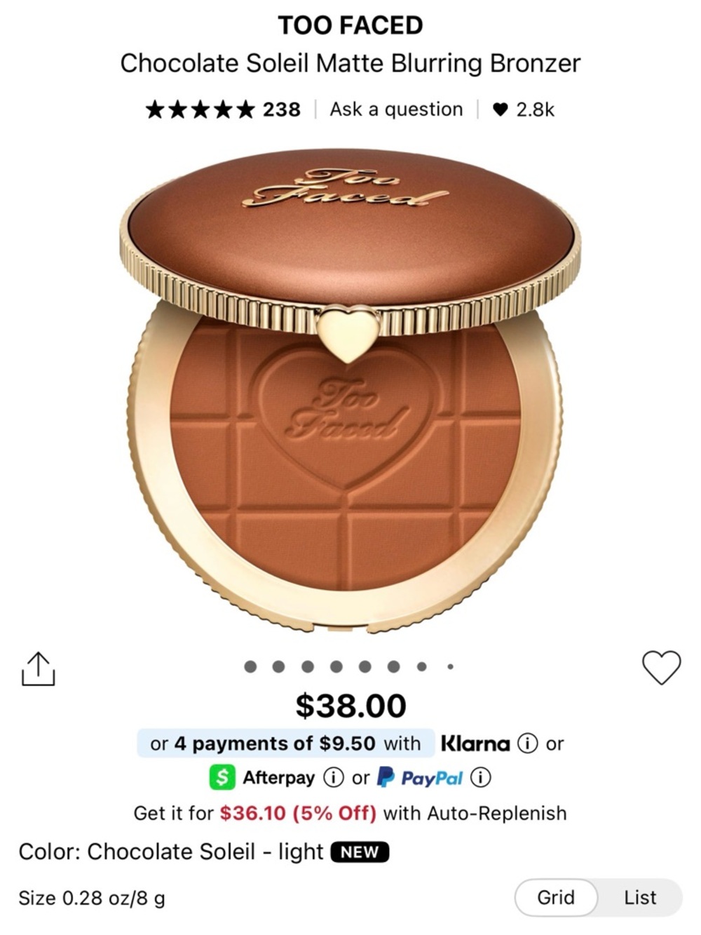 Too Faced Chocolate Soleil Matte Blurring Bronzer, Shade Soleil